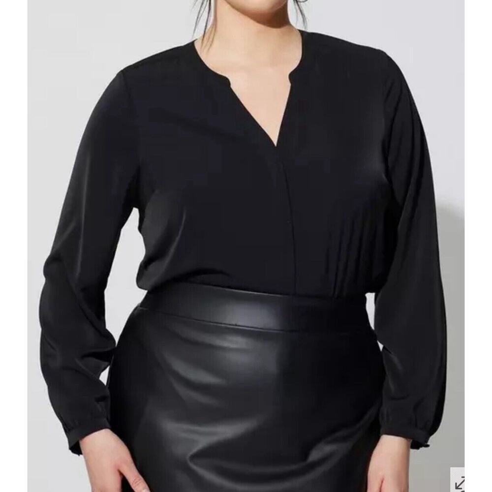 NWT Torrid Womens Studio Crepe De Chine Blouse 4X Button Front Drapey Black